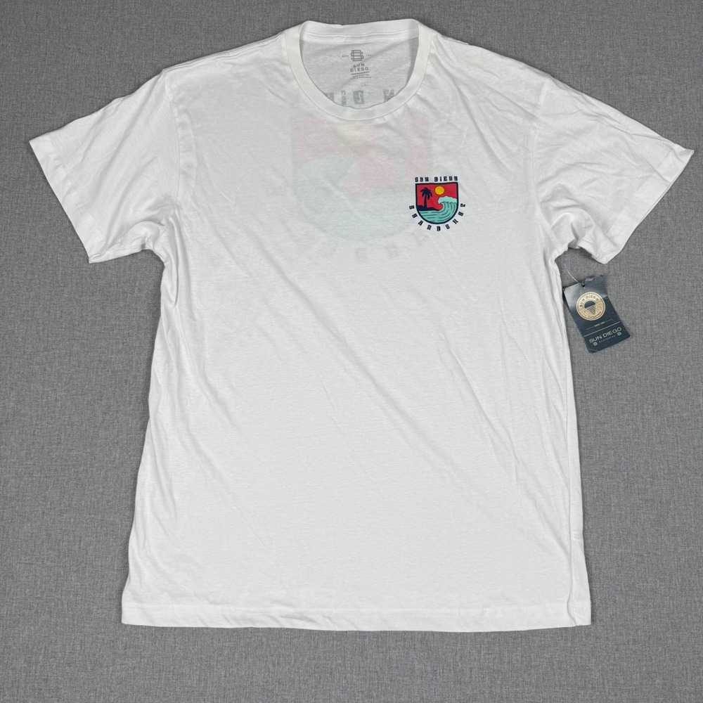 Sun Diego Boardshops White Wavey Graphic T-Shirt Large NWT Surf Skate